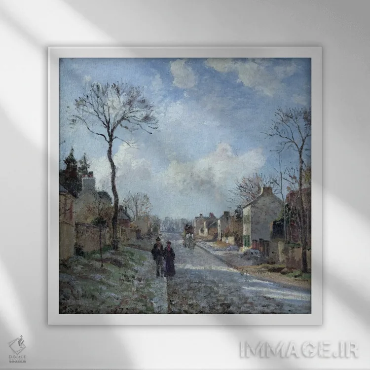 تابلو 1872,جاده به لووسین، ۱۸۷۲ اثر کامی یِل پیسارو (نقاش فرانسوی امپرسیونیست) - نمای قابدار سفید