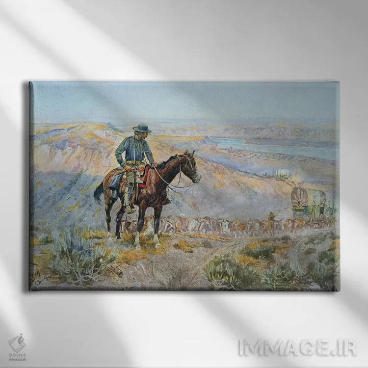 تابلو رئیس واگن اثر چارلز ماریون راسل (نقاش و مجسمهساز وسترن آمریکا) - نمای روبهرو روی دیوار