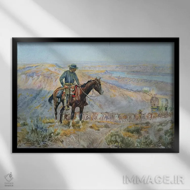 تابلو رئیس واگن اثر چارلز ماریون راسل (نقاش و مجسمهساز وسترن آمریکا) - نمای قابدار مشکی