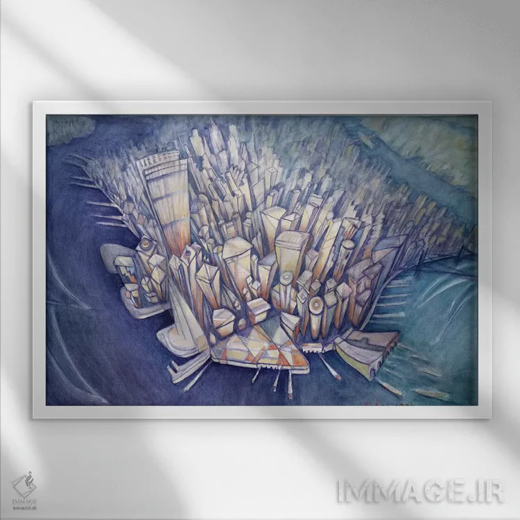 تابلو 1994,منهتن از بالا، ۱۹۹۴ اثر شارلوت جانسون وال - نمای قابدار سفید