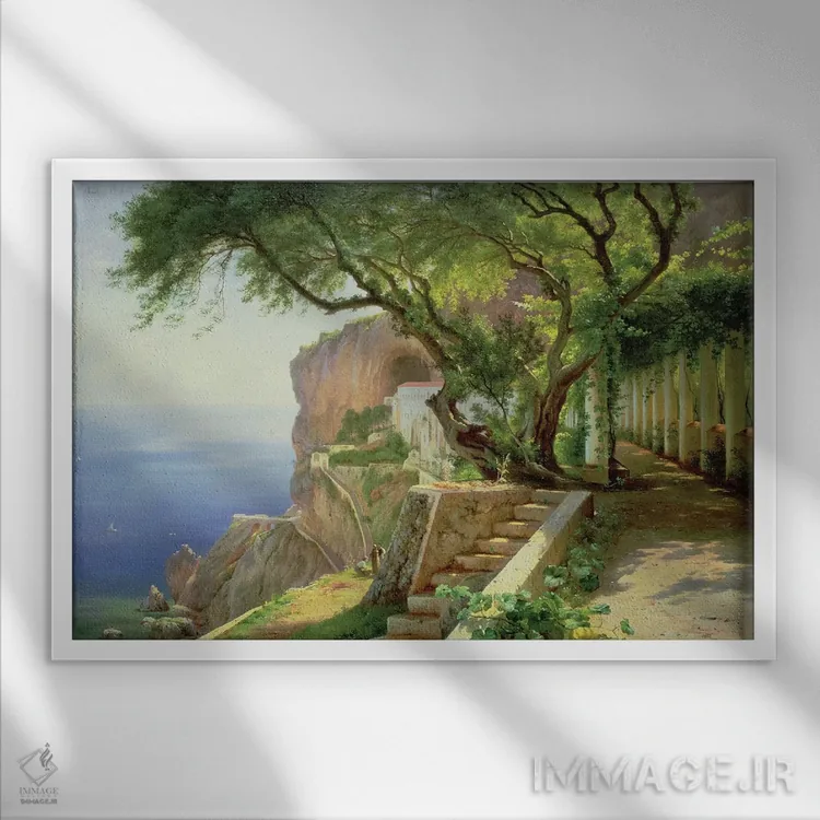 تابلو آمالفی (شهر بندری ایتالیا) اثر کارل فردریک آگارد (نقاش دانمارکی) - نمای قابدار سفید