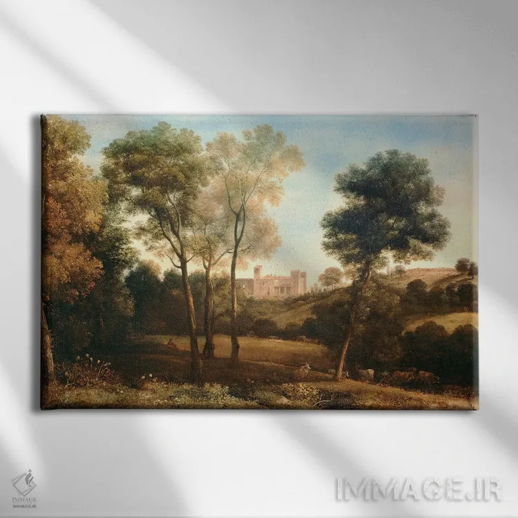 تابلو منظره با قلعه اثر کلاد لورن - نمای روبهرو روی دیوار