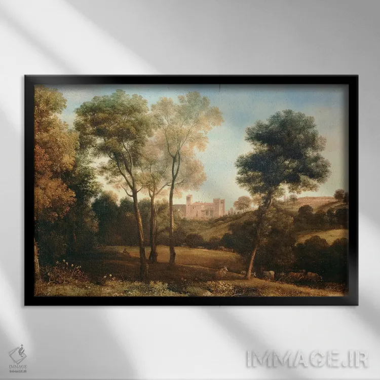 تابلو منظره با قلعه اثر کلاد لورن - نمای قابدار مشکی