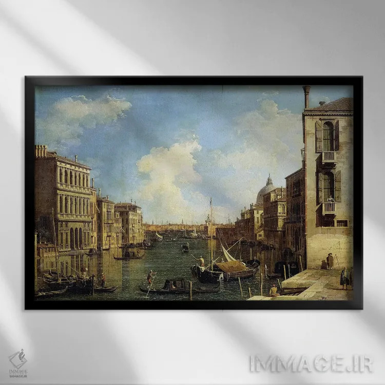 تابلو Venice, Looking East from the Campo di San Vio,کانال بزرگ ونیز، نمای رو به شرق از میدان سن ویو اثر کانالتو (نقاش ایتالیایی ونیزی منظره) - نمای قابدار مشکی
