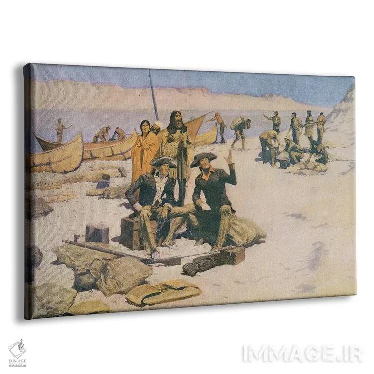 تابلو 1805, from 'Collier's Magazine', May 12th 1906,لوییس و کلارک در دهانه رودخانه کلمبیا، ۱۸۰۵ (از مجله 'کالییرز'، ۱۲ مه ۱۹۰۶) اثر فردریک رمینگتون (هنرمند آمریکایی غرب) - نمای پرسپکتیو محصول