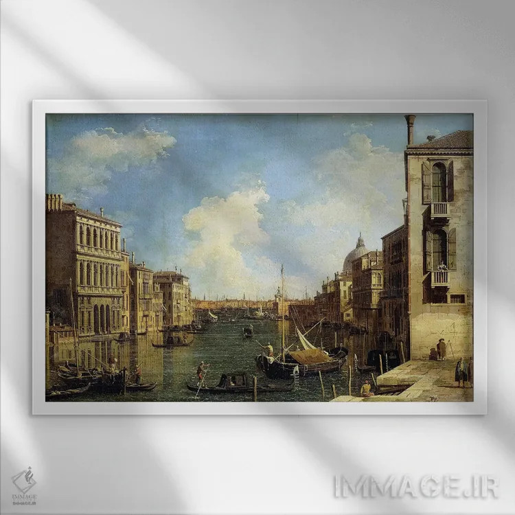تابلو Venice, Looking East from the Campo di San Vio,کانال بزرگ ونیز، نمای رو به شرق از میدان سن ویو اثر کانالتو (نقاش ایتالیایی ونیزی منظره) - نمای قابدار سفید