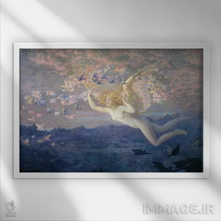 تابلو 1905,بر بالهای صبح، ۱۹۰۵ اثر ادوارد رابرت هیوز - نمای قابدار سفید