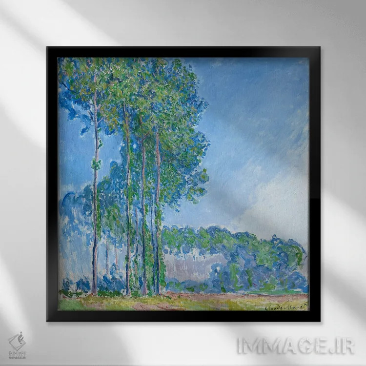 تابلو 1891,صنوبرها، ۱۸۹۱ اثر کلود مونه (نقاش معروف فرانسوی) - نمای قابدار مشکی