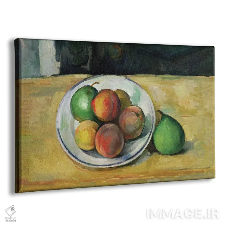 تابلو c. 1883-87,طبیعت بیجان با یک هلو و دو گلابی سبز، حدود ۱۸۸۳-۸۷ اثر پل سزان - نمای پرسپکتیو محصول