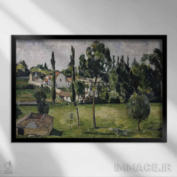 تابلو c.1879,منظره با خط آب، حدود ۱۸۷۹ اثر پل سزان - نمای قابدار مشکی