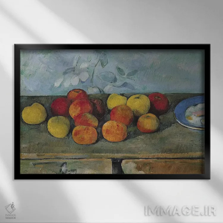 تابلو 1880-82,طبیعت بیجان سیب و بیسکوییت، ۱۸۸۰-۸۲ اثر پل سزان - نمای قابدار مشکی