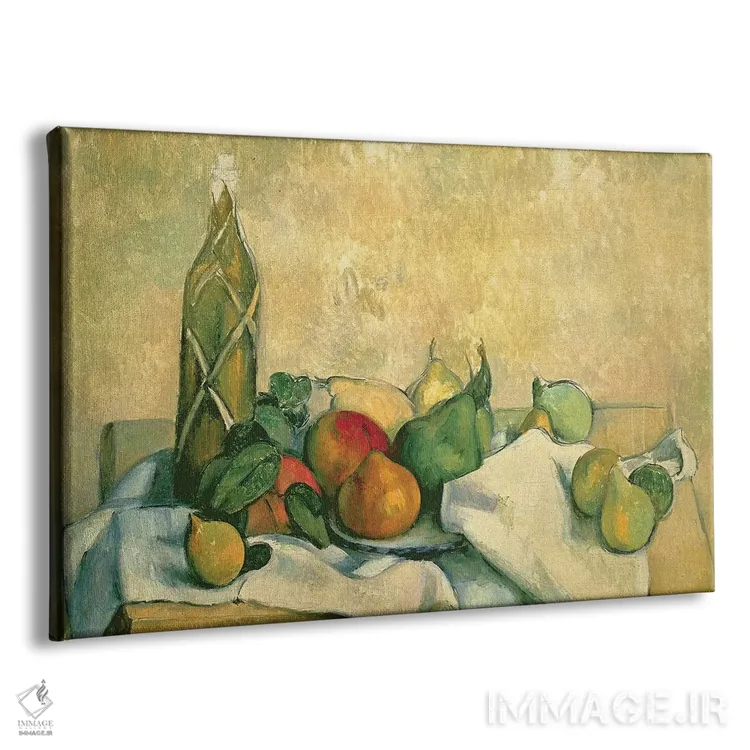 تابلو 1888-90,طبیعت بیجان با بطری لیکور، ۱۸۸۸-۹۰ اثر پل سزان - نمای پرسپکتیو محصول