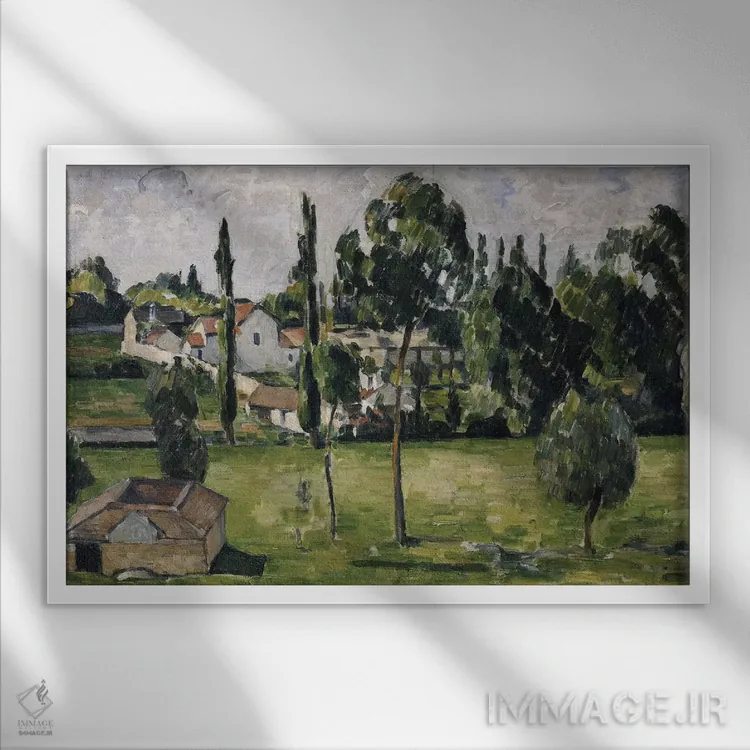 تابلو c.1879,منظره با خط آب، حدود ۱۸۷۹ اثر پل سزان - نمای قابدار سفید