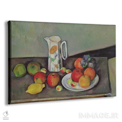 تابلو c.1886-90,طبیعت بیجان با پارچ شیر و میوه، حدود ۱۸۸۶-۹۰ اثر پل سزان - نمای پرسپکتیو محصول