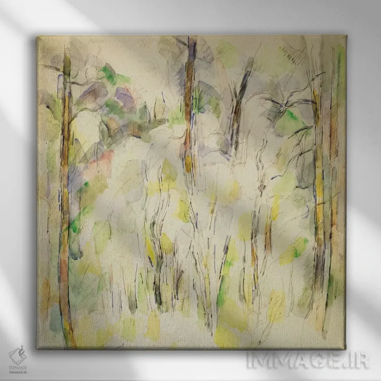 تابلو c.1900-1904,منظره جنگلی، حدود ۱۹۰۰-۱۹۰۴ اثر پل سزان - نمای روبهرو روی دیوار