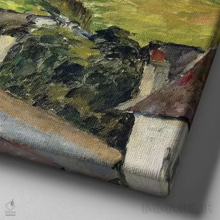 تابلو c.1877,جاده پرپیچوخم، حدود ۱۸۷۷ اثر پل سزان - نمای نزدیک بافت بوم