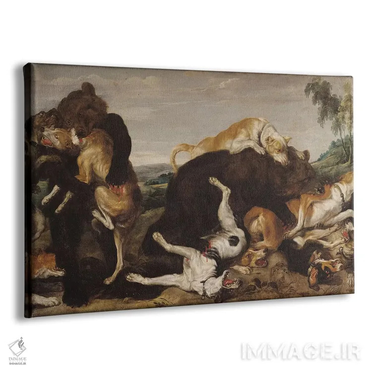 تابلو Battle Between Dogs and Bears,شکار خرس یا نبرد میان سگها و خرسها اثر پل د ووس - نمای پرسپکتیو محصول