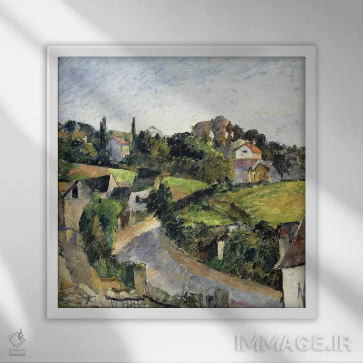 تابلو c.1877,جاده پرپیچوخم، حدود ۱۸۷۷ اثر پل سزان - نمای قابدار سفید