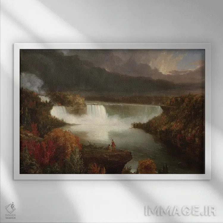 تابلو 1830,نمای دور از آبشار نیاگارا، ۱۸۳۰ اثر توماس کول (نقاش آمریکایی سبک منظره) - نمای قابدار سفید