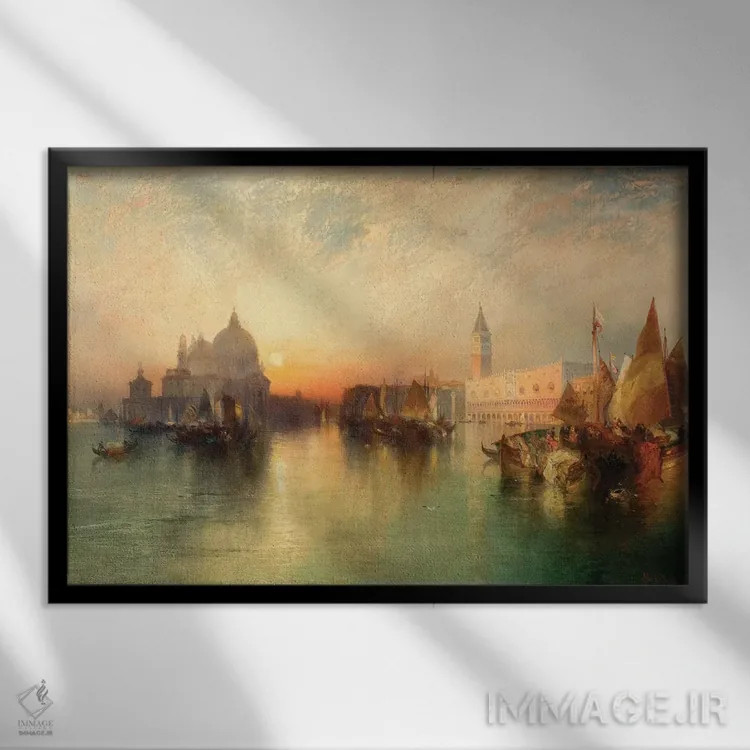 تابلو 1895,نمای ونیز، ۱۸۹۵ اثر توماس موران (نقاش منظره آمریکایی) - نمای قابدار مشکی