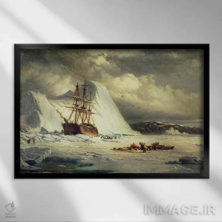 تابلو c.1880,کشتی گرفتار در یخ، حدود ۱۸۸۰ اثر ویلیام برادفورد - نمای قابدار مشکی