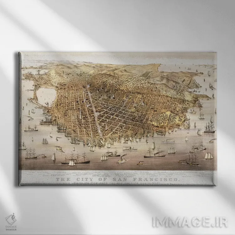 تابلو birds-eye view from the Bay looking south-west,شهر سانفرانسیسکو، نمای هوایی از خلیج به سمت جنوبغرب اثر چارلز پارسونز - نمای روبهرو روی دیوار