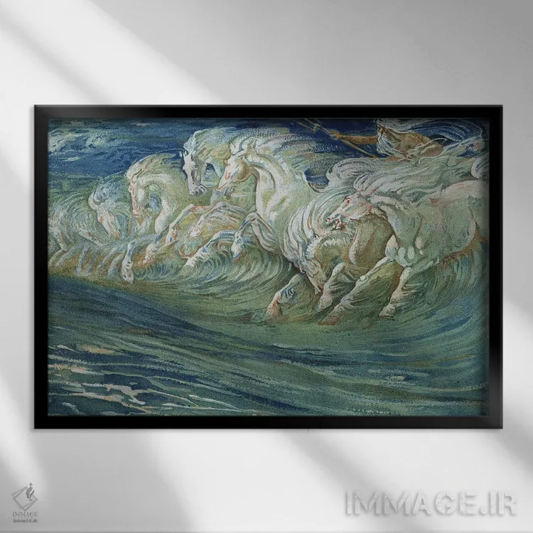 تابلو illustration for 'The Greek Mythological Legend', published in London, 1910,اسبهای نپتون (تصویرگری افسانه اسطورهای یونان)، لندن، ۱۹۱۰ اثر والتر کرین - نمای قابدار مشکی