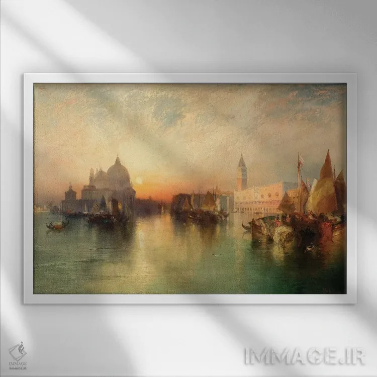 تابلو 1895,نمای ونیز، ۱۸۹۵ اثر توماس موران (نقاش منظره آمریکایی) - نمای قابدار سفید