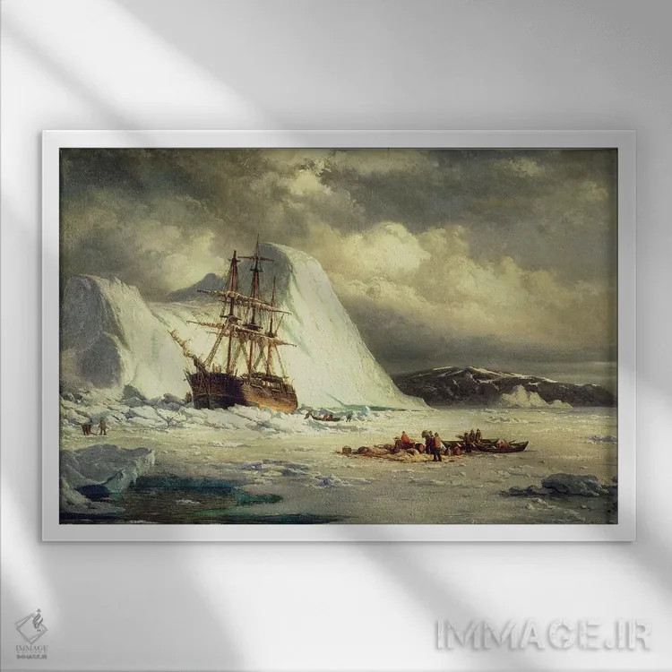 تابلو c.1880,کشتی گرفتار در یخ، حدود ۱۸۸۰ اثر ویلیام برادفورد - نمای قابدار سفید