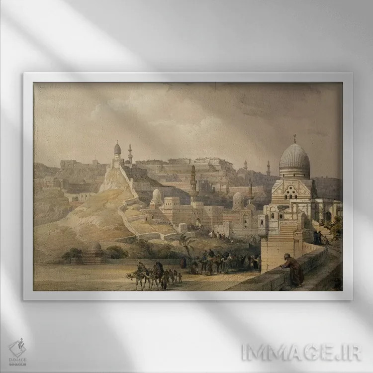 تابلو Residence of Mehmet Ali, from "Egypt and Nubia", Vol.3, 1838,دژ قاهره، محل اقامت محمدعلی پاشا (از "مصر و نوبه"، جلد ۳، ۱۸۳۸) اثر دیوید رابرتز (نقاش مستشرقی انگلیسی) - نمای قابدار سفید