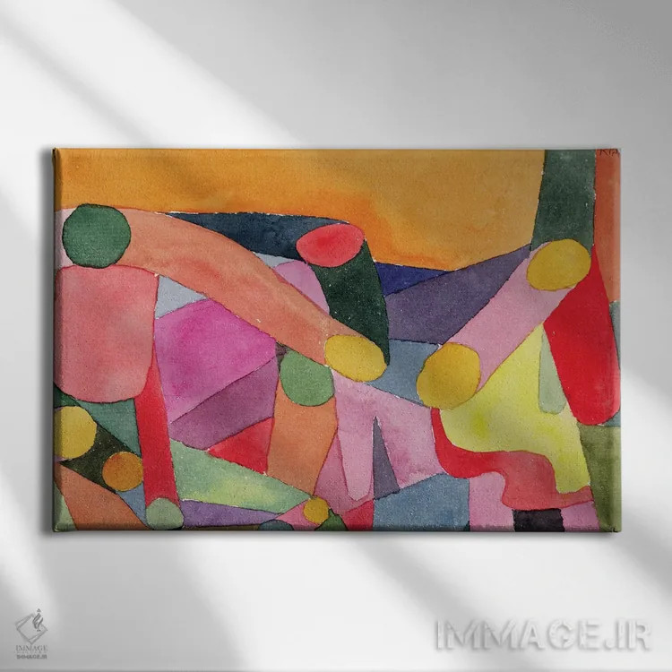 تابلو (بدون عنوان) ترکیب رنگی، حدود ۱۹۱۴ اثر پل کله - نمای روبهرو روی دیوار