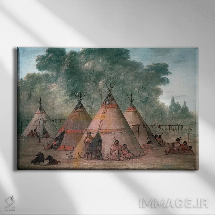 تابلو روستای سو (بومیان آمریکا) اثر جورج کتلین (نقاش بومیان آمریکا) - نمای روبهرو روی دیوار