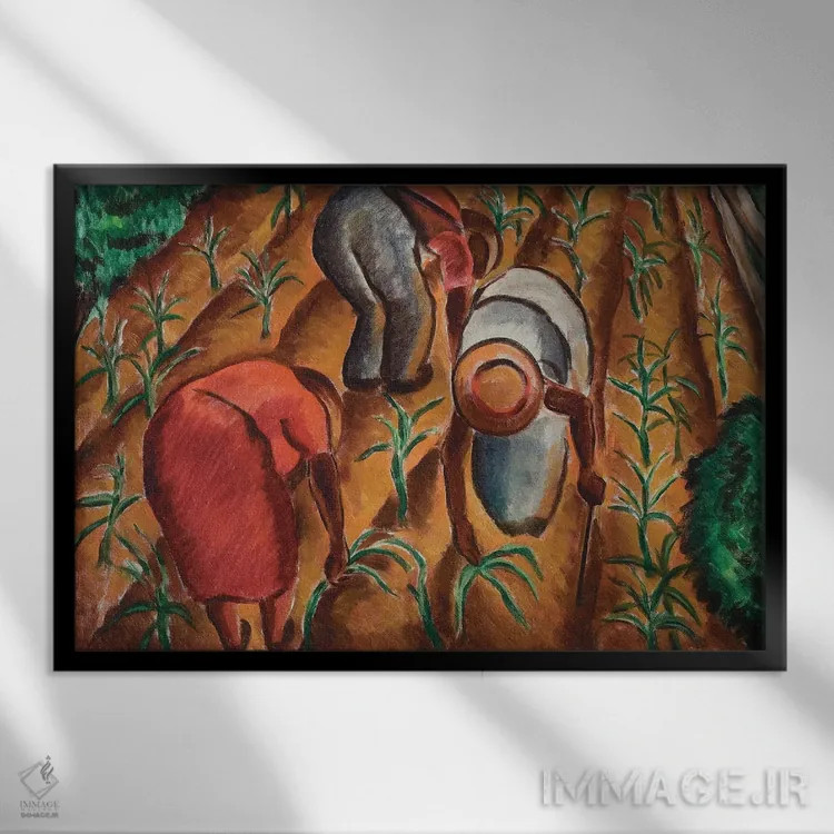 تابلو کم شدن ذرتها (محصول کشاورزی) اثر مالوین گری جانسون - نمای قابدار مشکی