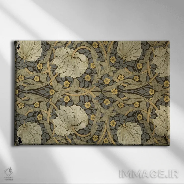 تابلو طرح کاغذدیواری پامچال اثر ویلیام موریس (طراح و هنرمند بریتانیایی) - نمای روبهرو روی دیوار