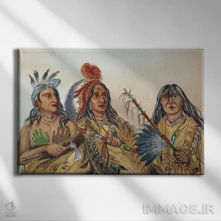 تابلو سرخپوستان آمریکا: پرتره سران سو که همیشه رقیب بودند اثر جورج کتلین (نقاش بومیان آمریکا) - نمای روبهرو روی دیوار