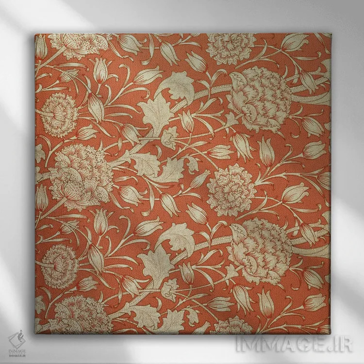 تابلو طرح کاغذدیواری لاله اثر ویلیام موریس (طراح و هنرمند بریتانیایی) - نمای روبهرو روی دیوار