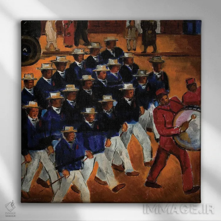 تابلو گوزنهای شمالی در حال رژه اثر مالوین گری جانسون - نمای روبهرو روی دیوار