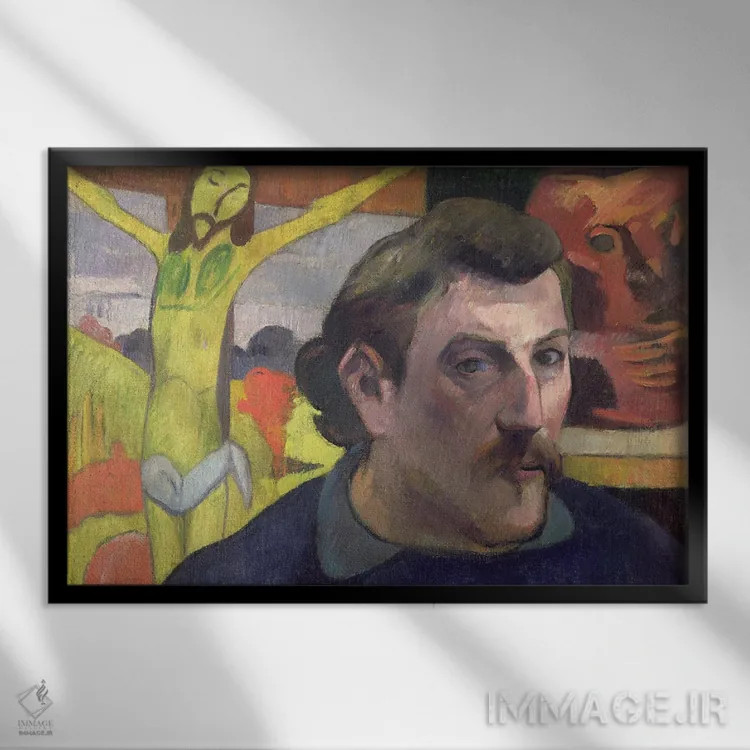 تابلو خودنگاره با مسیح زرد اثر پل گوگن - نمای قابدار مشکی