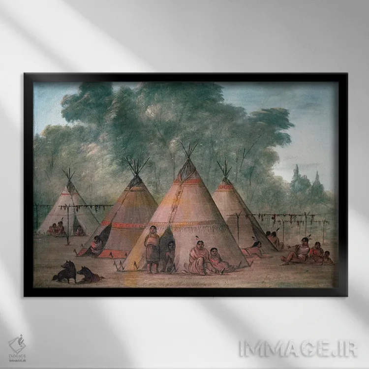 تابلو روستای سو (بومیان آمریکا) اثر جورج کتلین (نقاش بومیان آمریکا) - نمای قابدار مشکی