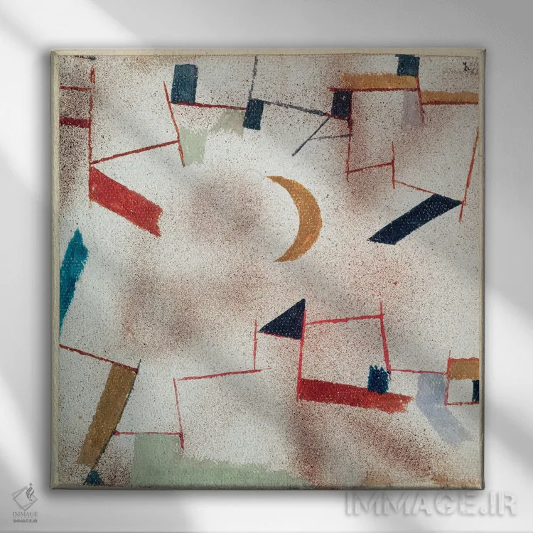 تابلو اثر انتزاعی با هلال ماه، ۱۹۱۹ (شماره ۴۷) اثر پل کله - نمای روبهرو روی دیوار