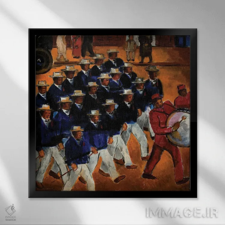 تابلو گوزنهای شمالی در حال رژه اثر مالوین گری جانسون - نمای قابدار مشکی