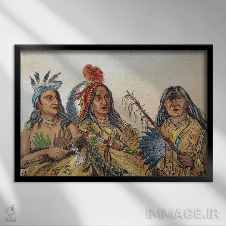 تابلو سرخپوستان آمریکا: پرتره سران سو که همیشه رقیب بودند اثر جورج کتلین (نقاش بومیان آمریکا) - نمای قابدار مشکی