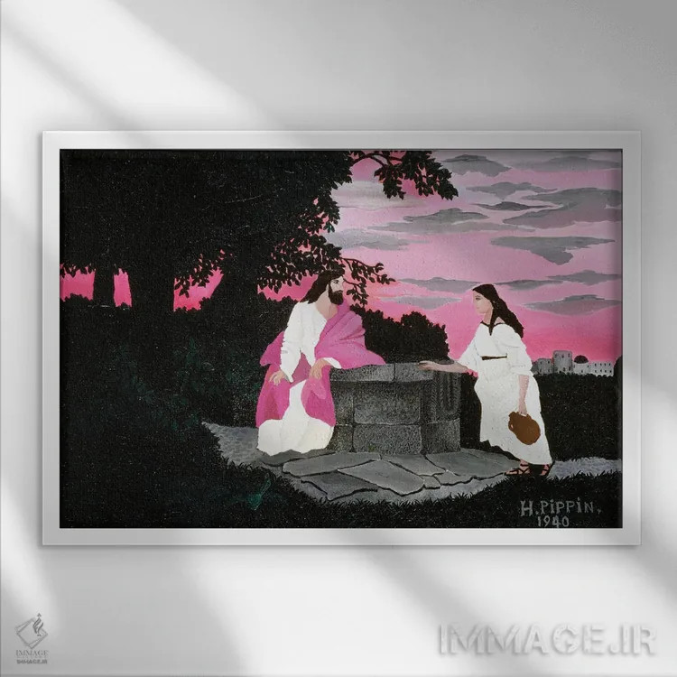 تابلو زن سامری (کتاب مقدس) اثر هوریس پیپین - نمای قابدار سفید