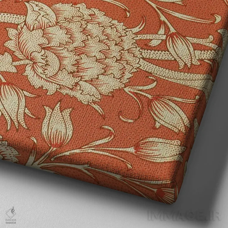 تابلو طرح کاغذدیواری لاله اثر ویلیام موریس (طراح و هنرمند بریتانیایی) - نمای نزدیک بافت بوم