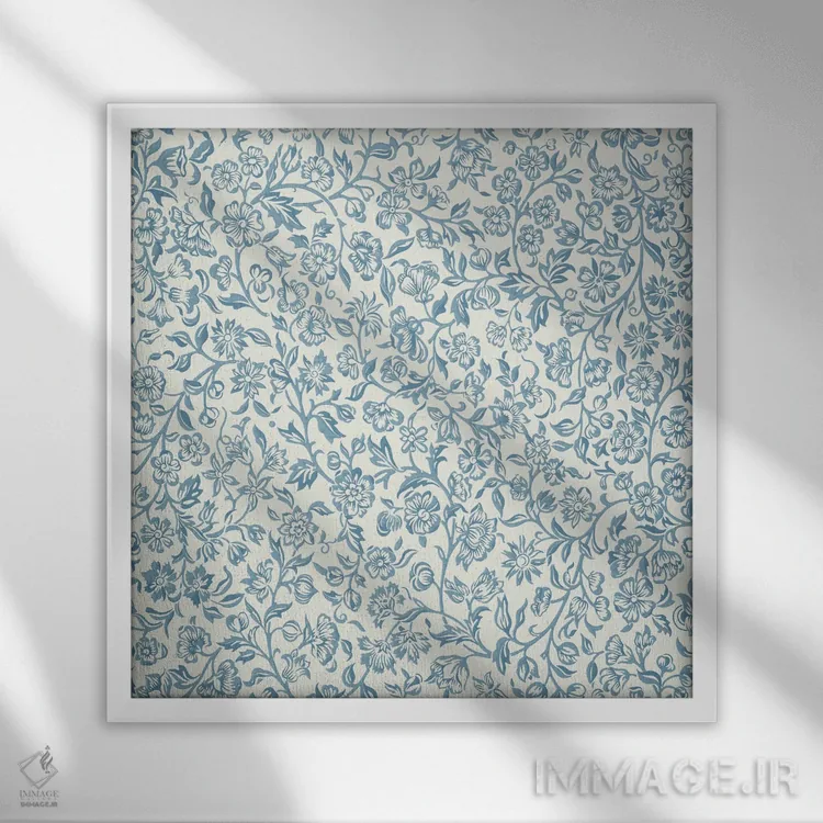 تابلو طرح کاغذدیواری مرتون اثر ویلیام موریس (طراح و هنرمند بریتانیایی) - نمای قابدار سفید