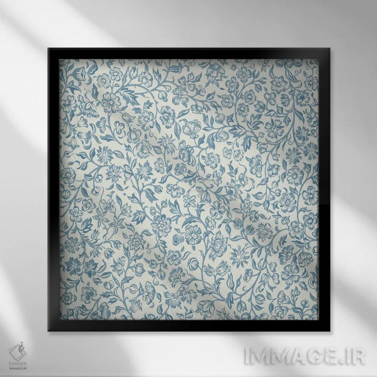 تابلو طرح کاغذدیواری مرتون اثر ویلیام موریس (طراح و هنرمند بریتانیایی) - نمای قابدار مشکی