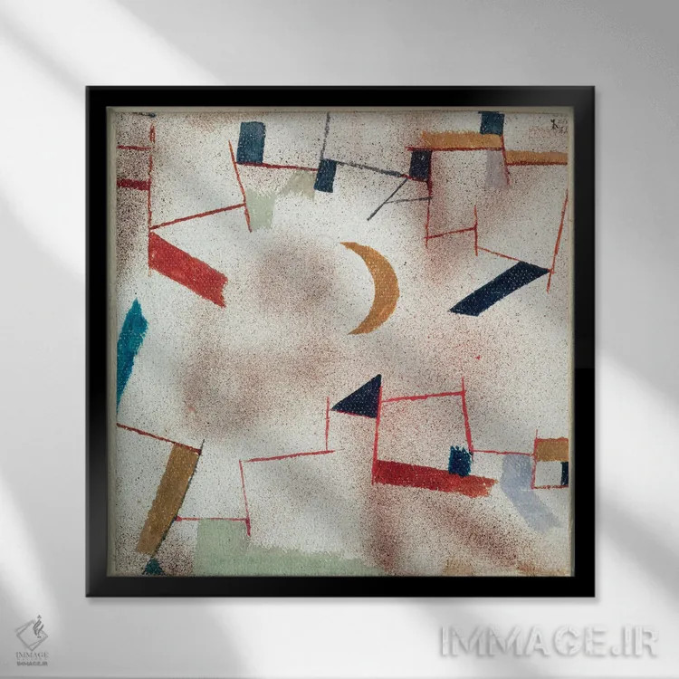 تابلو اثر انتزاعی با هلال ماه، ۱۹۱۹ (شماره ۴۷) اثر پل کله - نمای قابدار مشکی