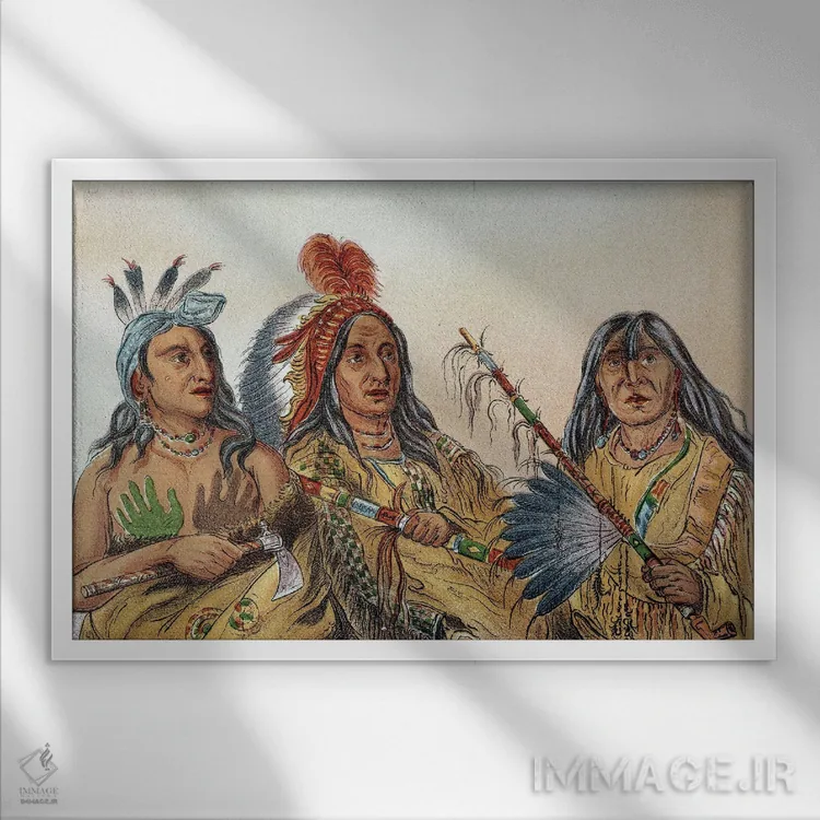 تابلو سرخپوستان آمریکا: پرتره سران سو که همیشه رقیب بودند اثر جورج کتلین (نقاش بومیان آمریکا) - نمای قابدار سفید
