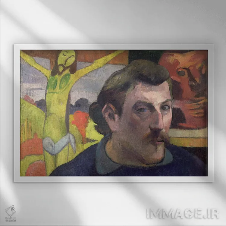 تابلو خودنگاره با مسیح زرد اثر پل گوگن - نمای قابدار سفید