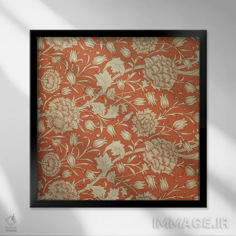 تابلو طرح کاغذدیواری لاله اثر ویلیام موریس (طراح و هنرمند بریتانیایی) - نمای قابدار مشکی
